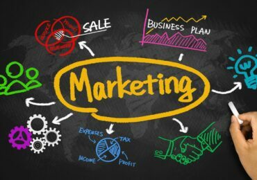 marketing  with business graph and chart hand drawing on blackboard